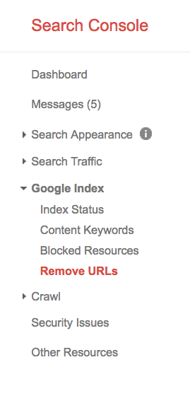 Removed Urls Google Search Console